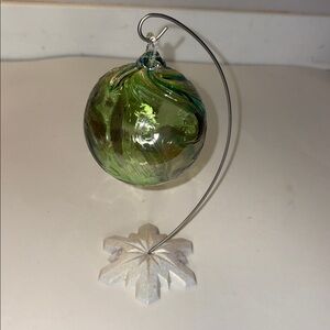 Hand Crafted Blown decorative glass ornament ball green with gold decor